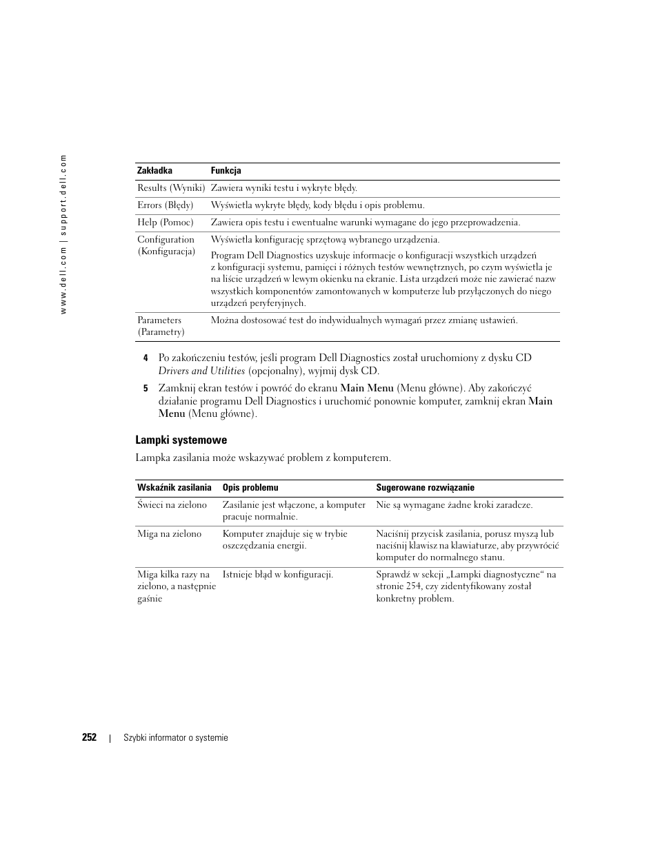 Lampki systemowe | Dell OptiPlex GX520 User Manual | Page 252 / 310