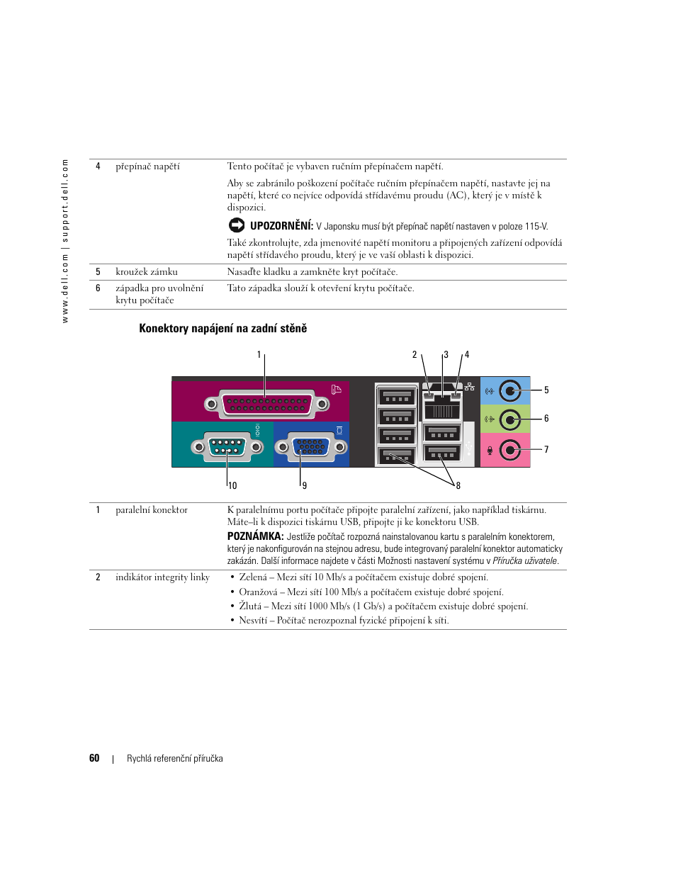 Konektory napájení na zadní stěně | Dell OptiPlex GX520 User Manual | Page 60 / 310