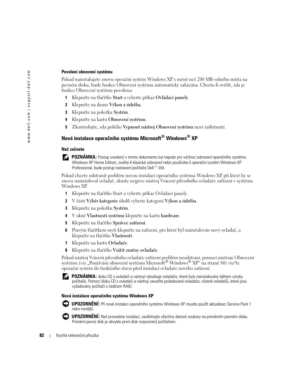 Nová instalace operačního systému microsoft | Dell OptiPlex GX520 User Manual | Page 82 / 310