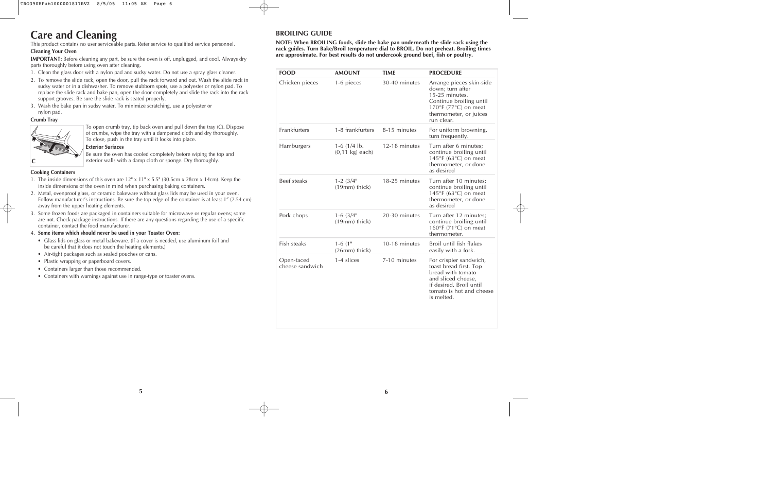Care and cleaning | Black & Decker TRO390 User Manual | Page 4 / 15
