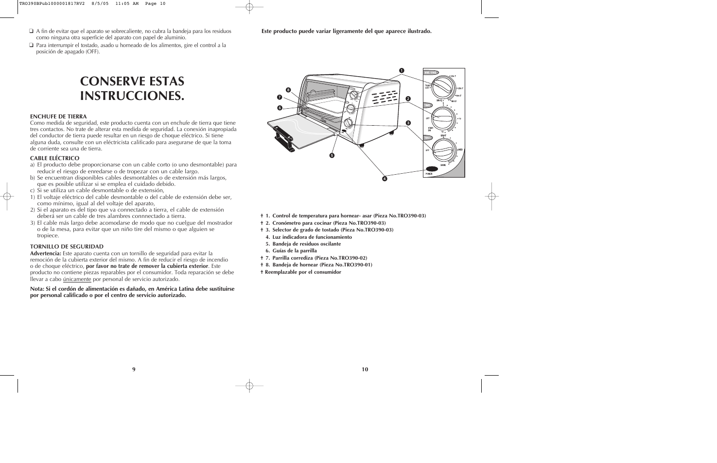 Conserve estas instrucciones | Black & Decker TRO390 User Manual | Page 6 / 15