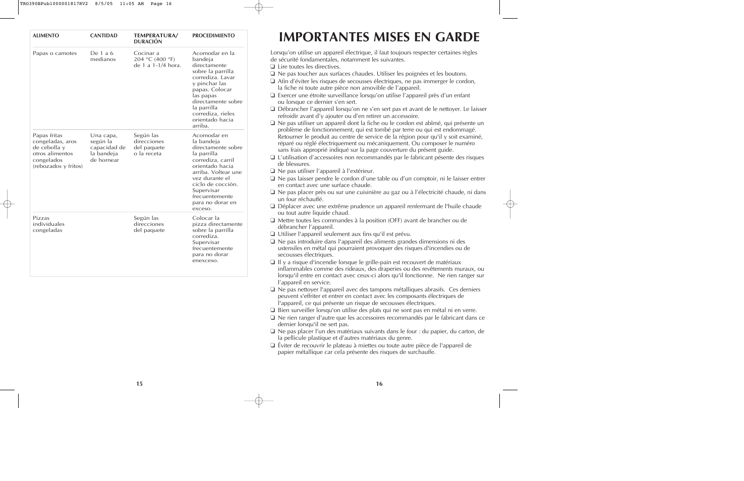 Importantes mises en garde | Black & Decker TRO390 User Manual | Page 9 / 15
