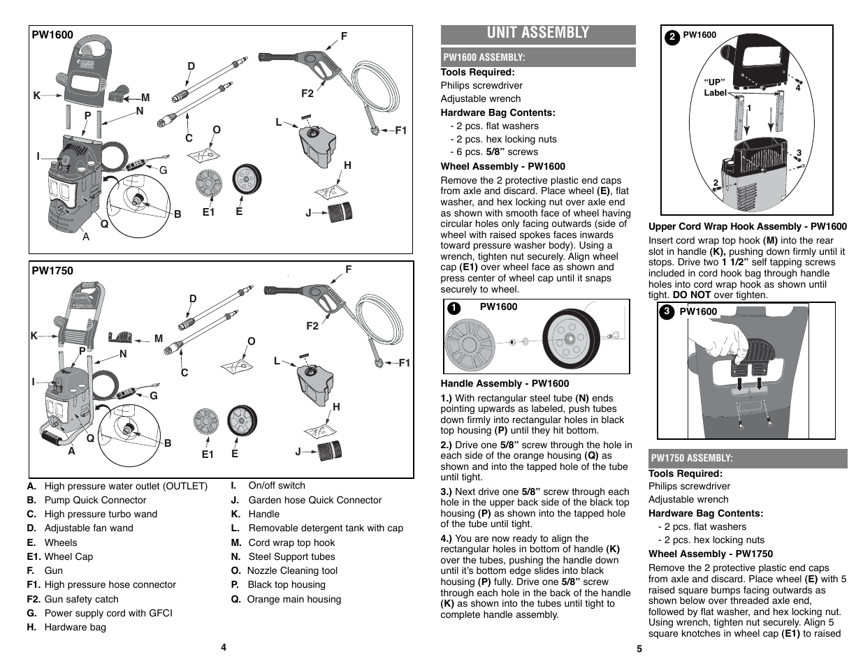 Unit assembly | Black & Decker PW1750 User Manual | Page 3 / 27