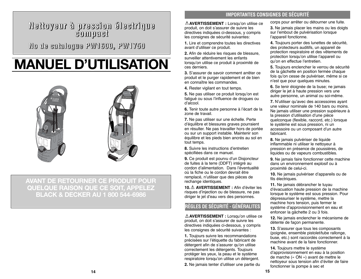 Manuel d’utilisation | Black & Decker PW1750 User Manual | Page 8 / 27