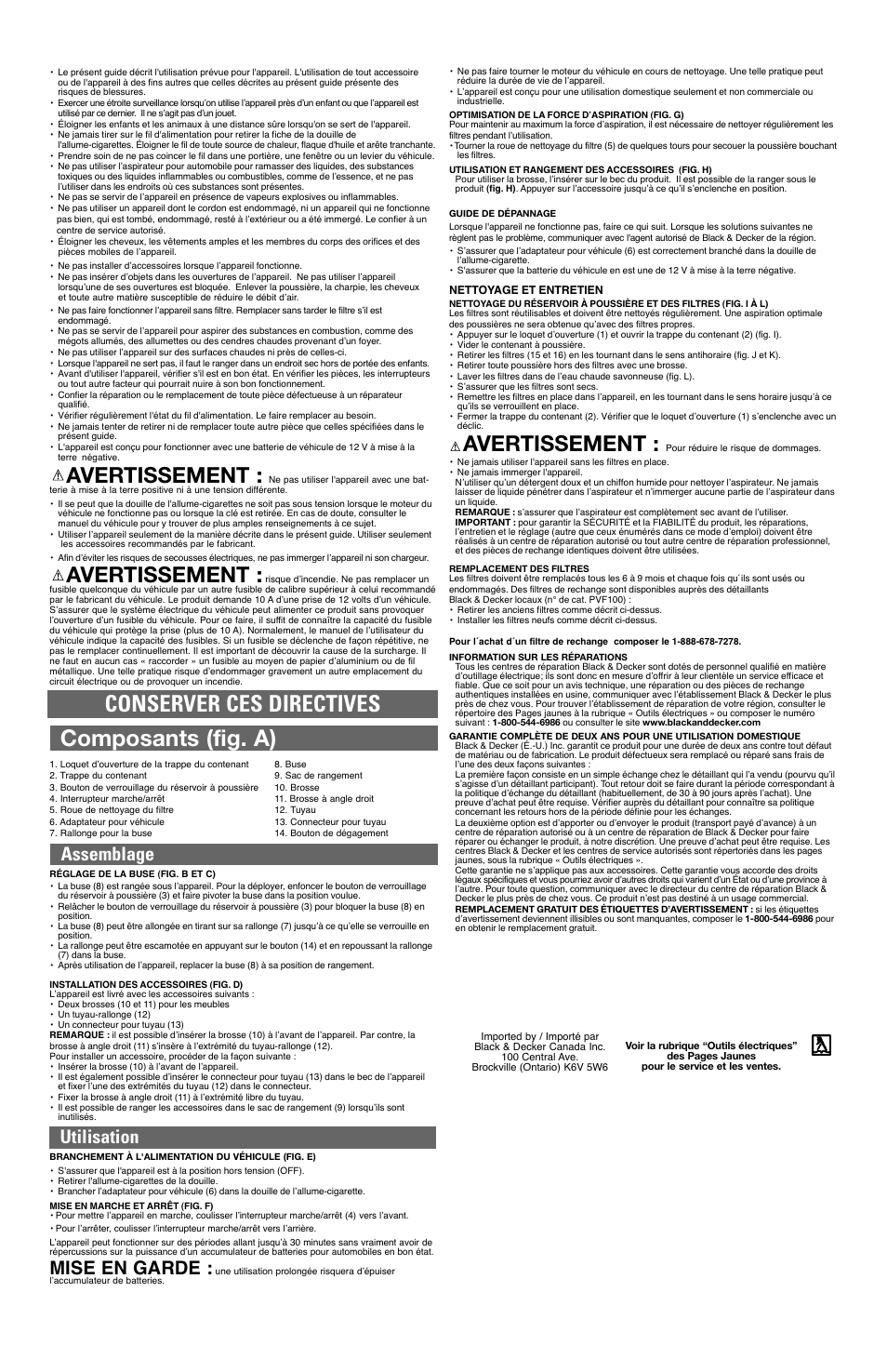Conserver ces directives, Composants (fig. a), Avertissement | Mise en garde, Assemblage utilisation | Black & Decker 90529232 User Manual | Page 3 / 5