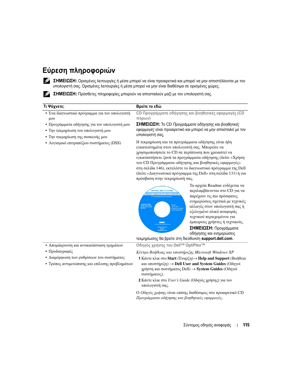 Εύρεση πληροφοριών | Dell OptiPlex 745c (Early 2007) User Manual | Page 115 / 262