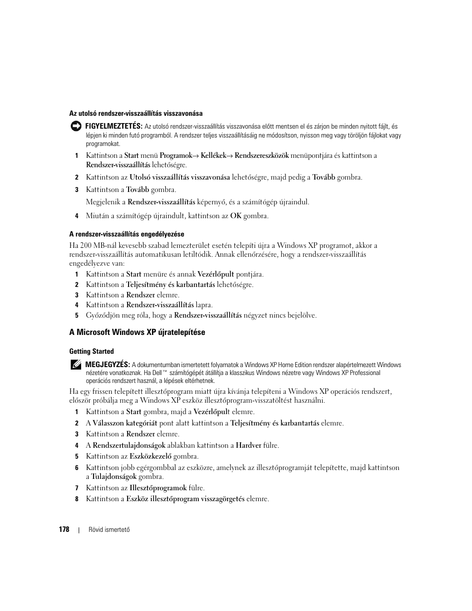 A microsoft windows xp újratelepítése | Dell OptiPlex 745c (Early 2007) User Manual | Page 178 / 262
