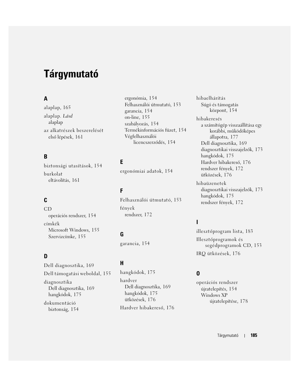 Tárgymutató | Dell OptiPlex 745c (Early 2007) User Manual | Page 185 / 262