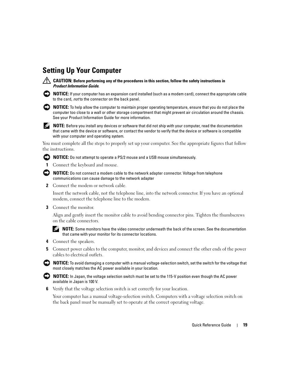 Setting up your computer | Dell OptiPlex 745c (Early 2007) User Manual | Page 19 / 262