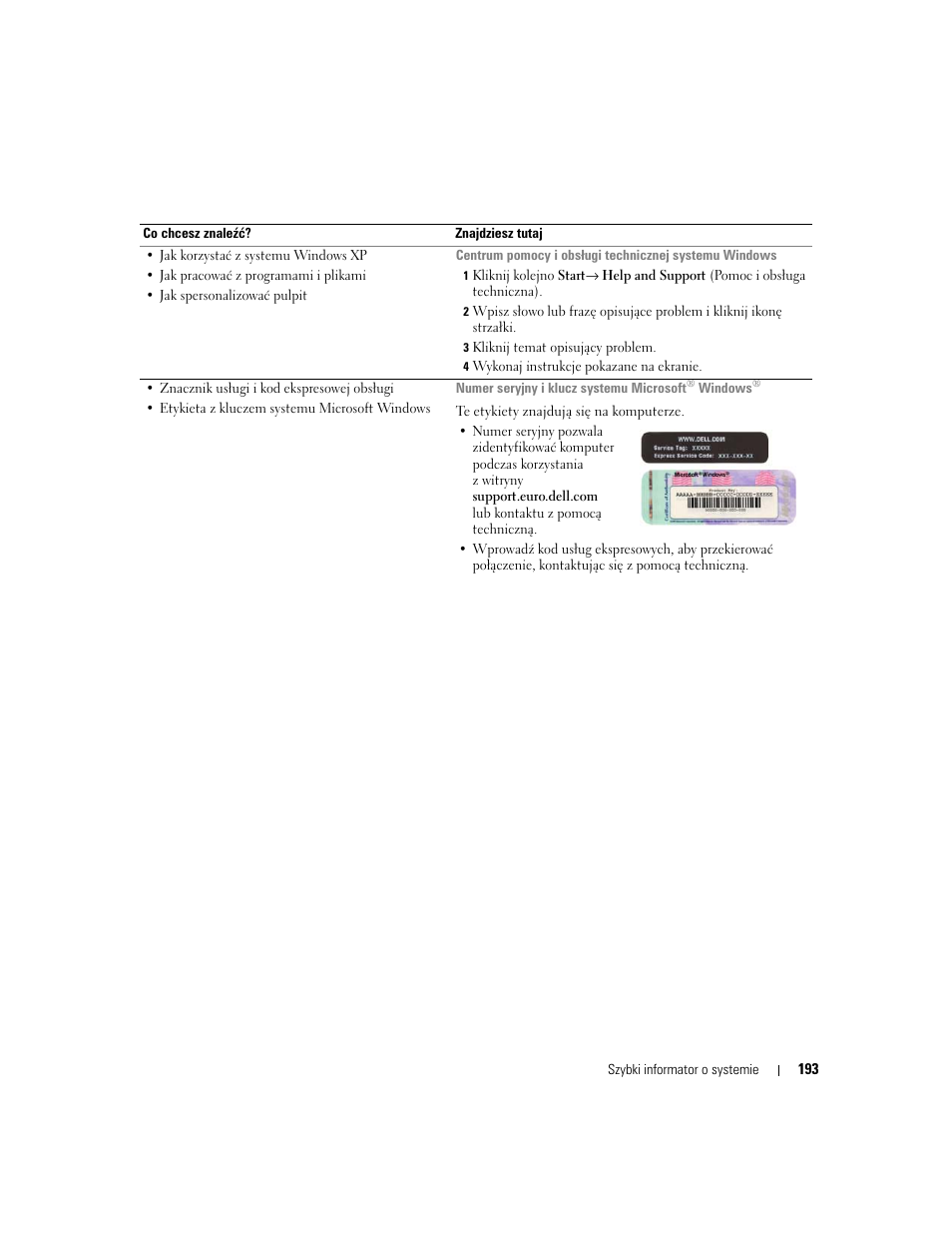 Windows, Na stronie 193) | Dell OptiPlex 745c (Early 2007) User Manual | Page 193 / 262
