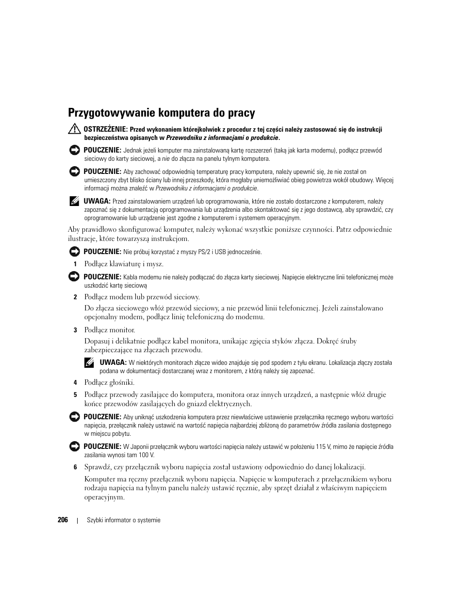 Przygotowywanie komputera do pracy | Dell OptiPlex 745c (Early 2007) User Manual | Page 206 / 262