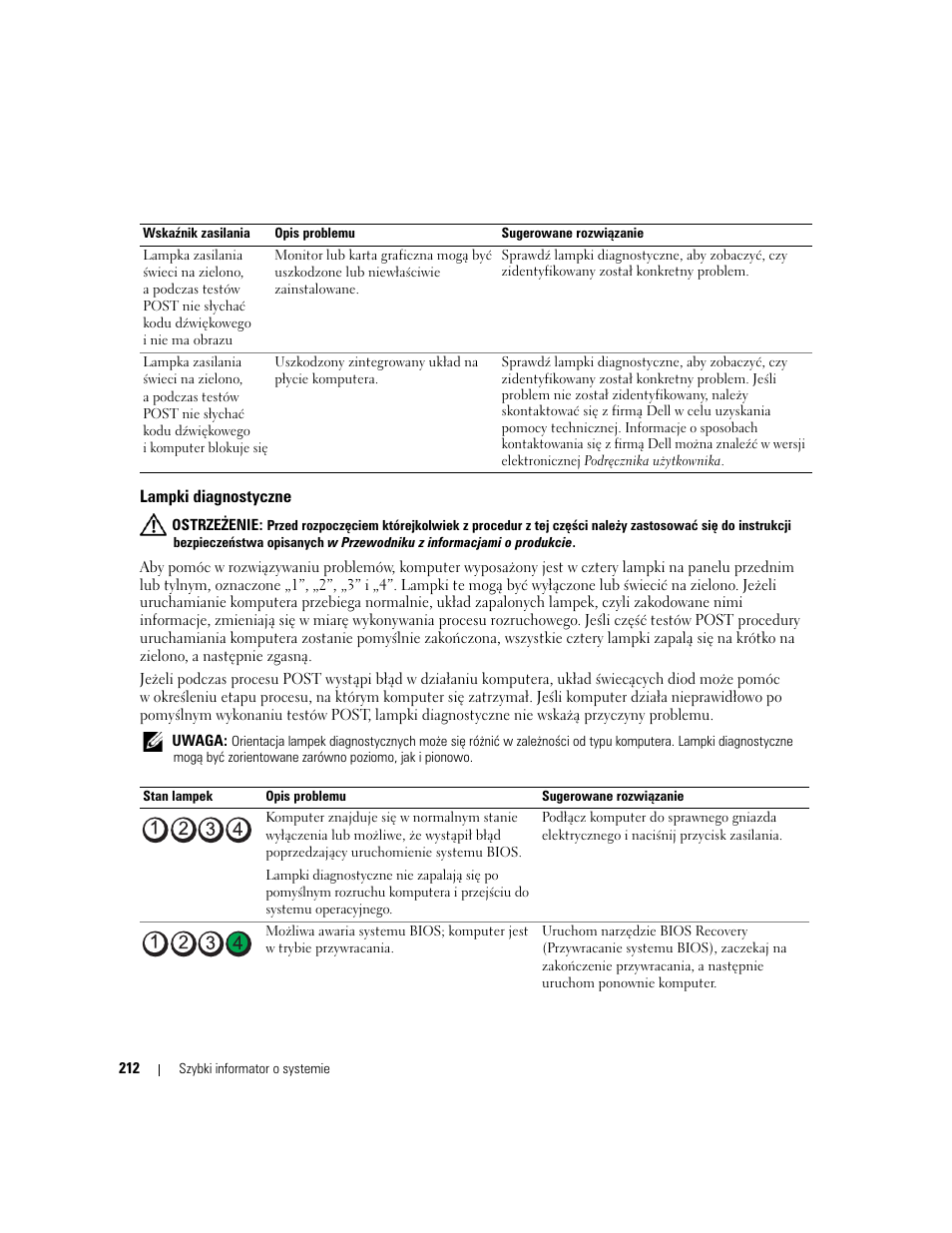 Lampki diagnostyczne, Lampki diagnostyczne” na stronie 212) | Dell OptiPlex 745c (Early 2007) User Manual | Page 212 / 262