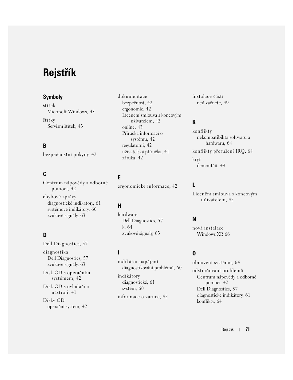 Rejstřík | Dell OptiPlex 745c (Early 2007) User Manual | Page 71 / 262