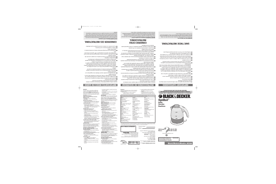 Black & Decker OPTIBOIL JKC600 User Manual | 2 pages