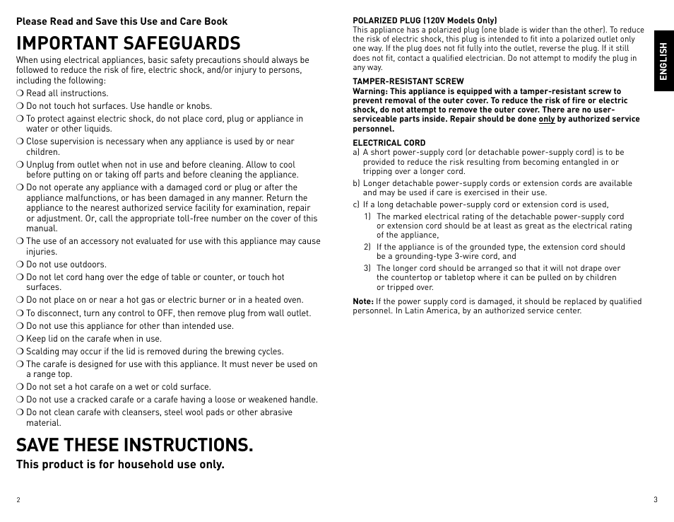 Important safeguards, Save these instructions | Black & Decker BCM1410B User Manual | Page 2 / 15