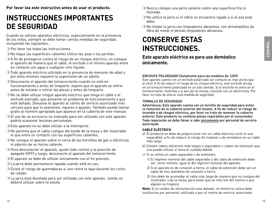 Instrucciones importantes de seguridad, Conserve estas instrucciones | Black & Decker BCM1410B User Manual | Page 8 / 15