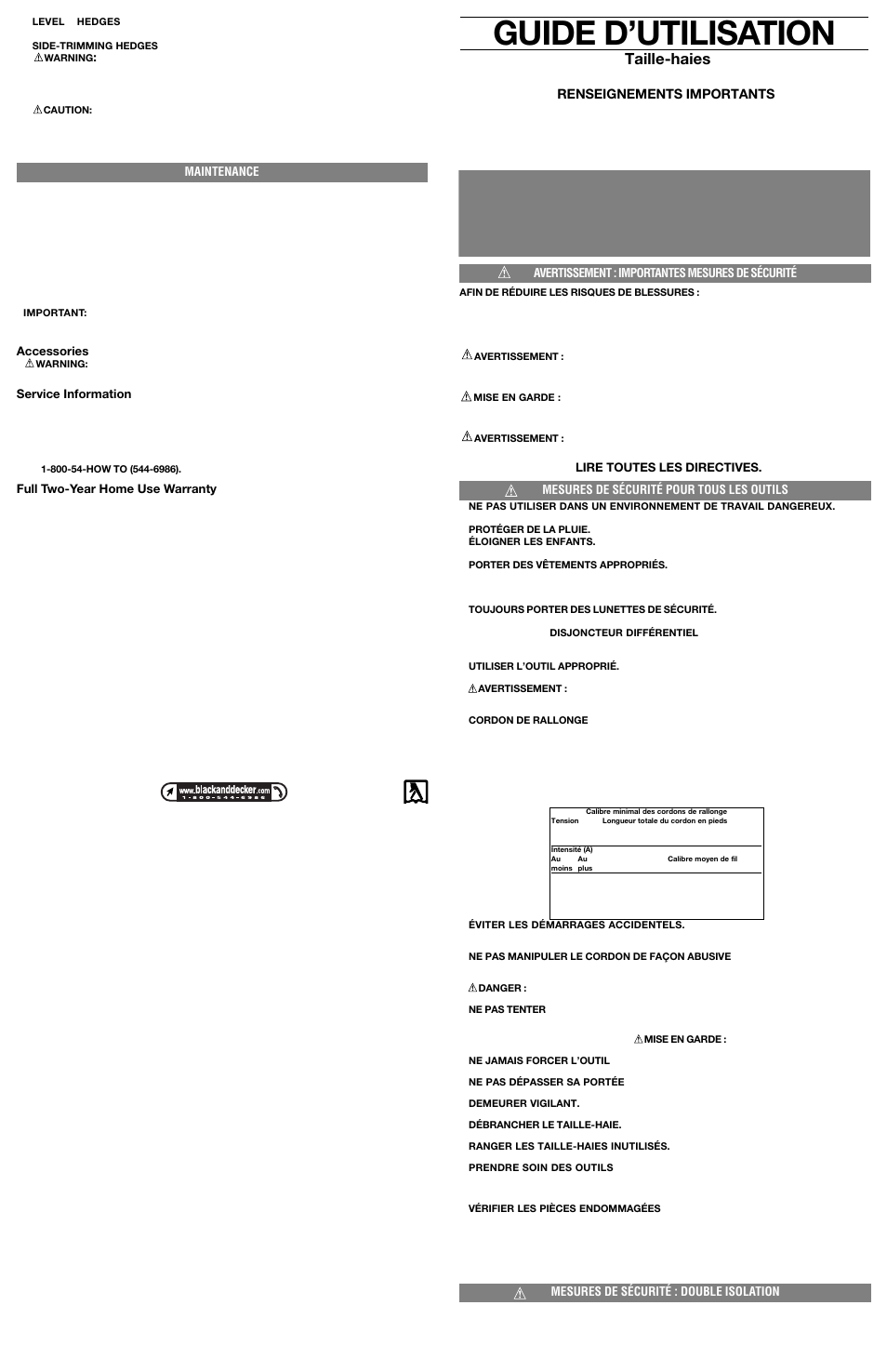 Guide d’utilisation, Taille-haies | Black & Decker HT2200 User Manual | Page 2 / 4