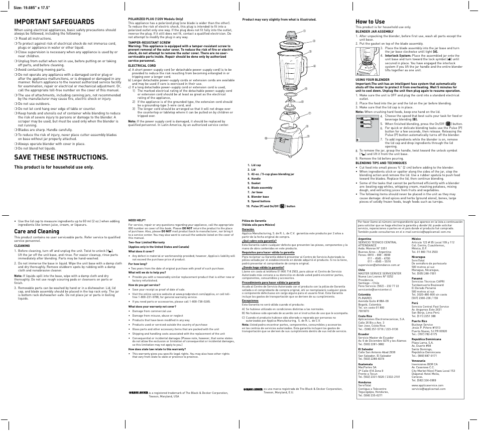 Important safeguards, Save these instructions, How to use | Care and cleaning | Black & Decker BLP2600WUC User Manual | Page 2 / 2