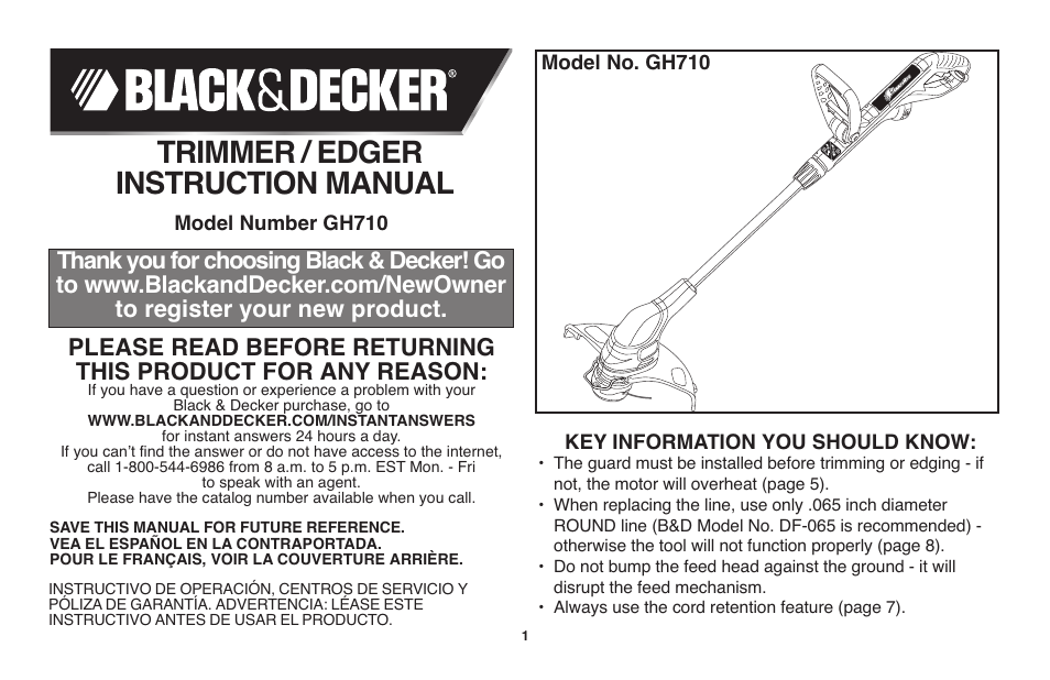 Black & Decker GH710 User Manual | 37 pages
