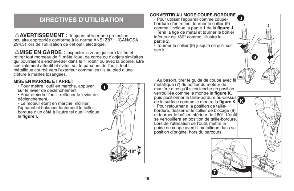 Directives dʼutilisation | Black & Decker GH710 User Manual | Page 19 / 37