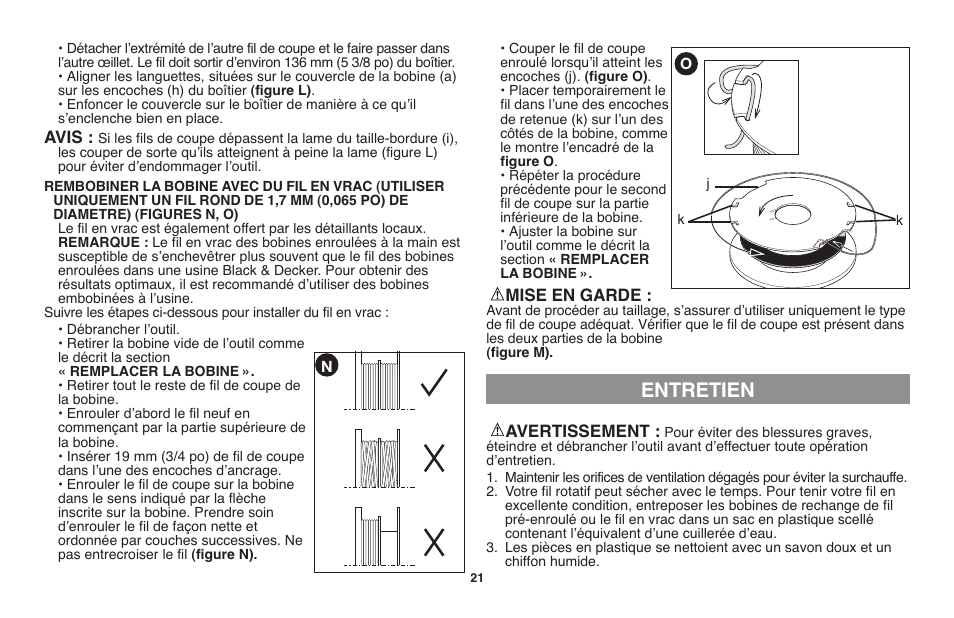 Entretien | Black & Decker GH710 User Manual | Page 21 / 37
