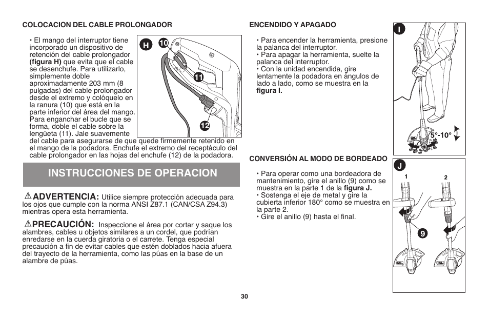 Instrucciones de operacion | Black & Decker GH710 User Manual | Page 30 / 37