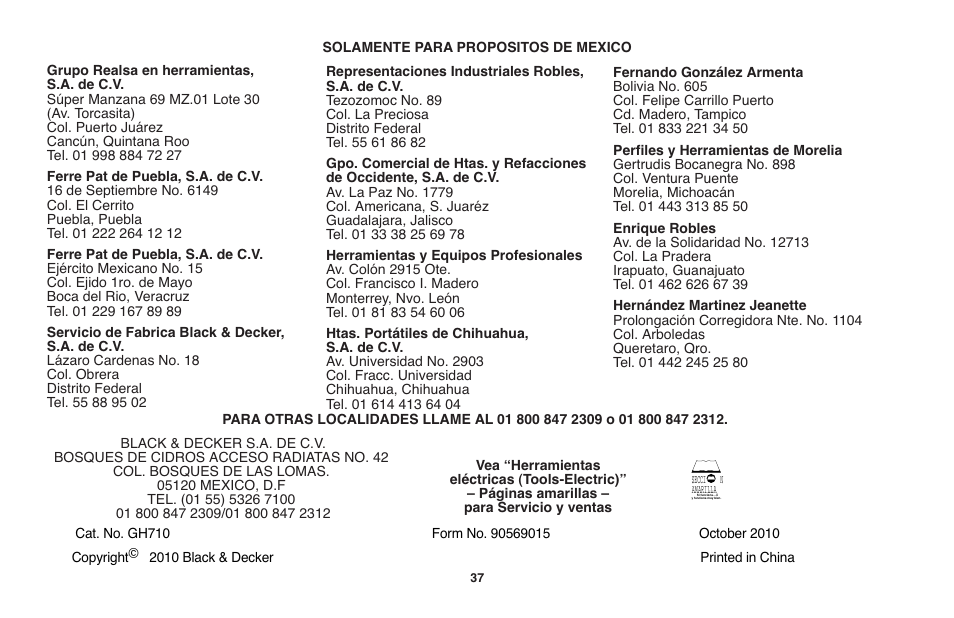 Black & Decker GH710 User Manual | Page 37 / 37