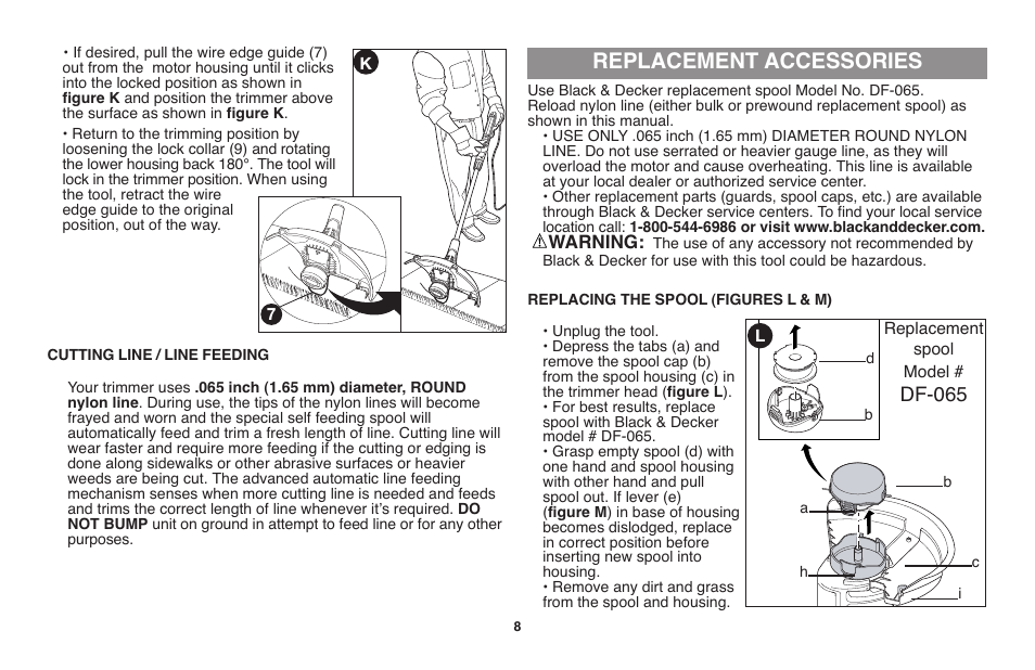 Replacement accessories, Df-065 | Black & Decker GH710 User Manual | Page 8 / 37