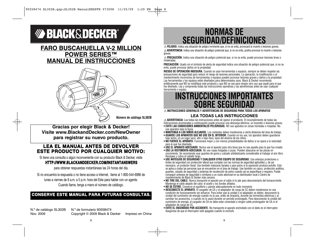 Normas de seguridad/definiciones, Instrucciones importantes sobre seguridad | Black & Decker Power Series 90558474 User Manual | Page 5 / 12