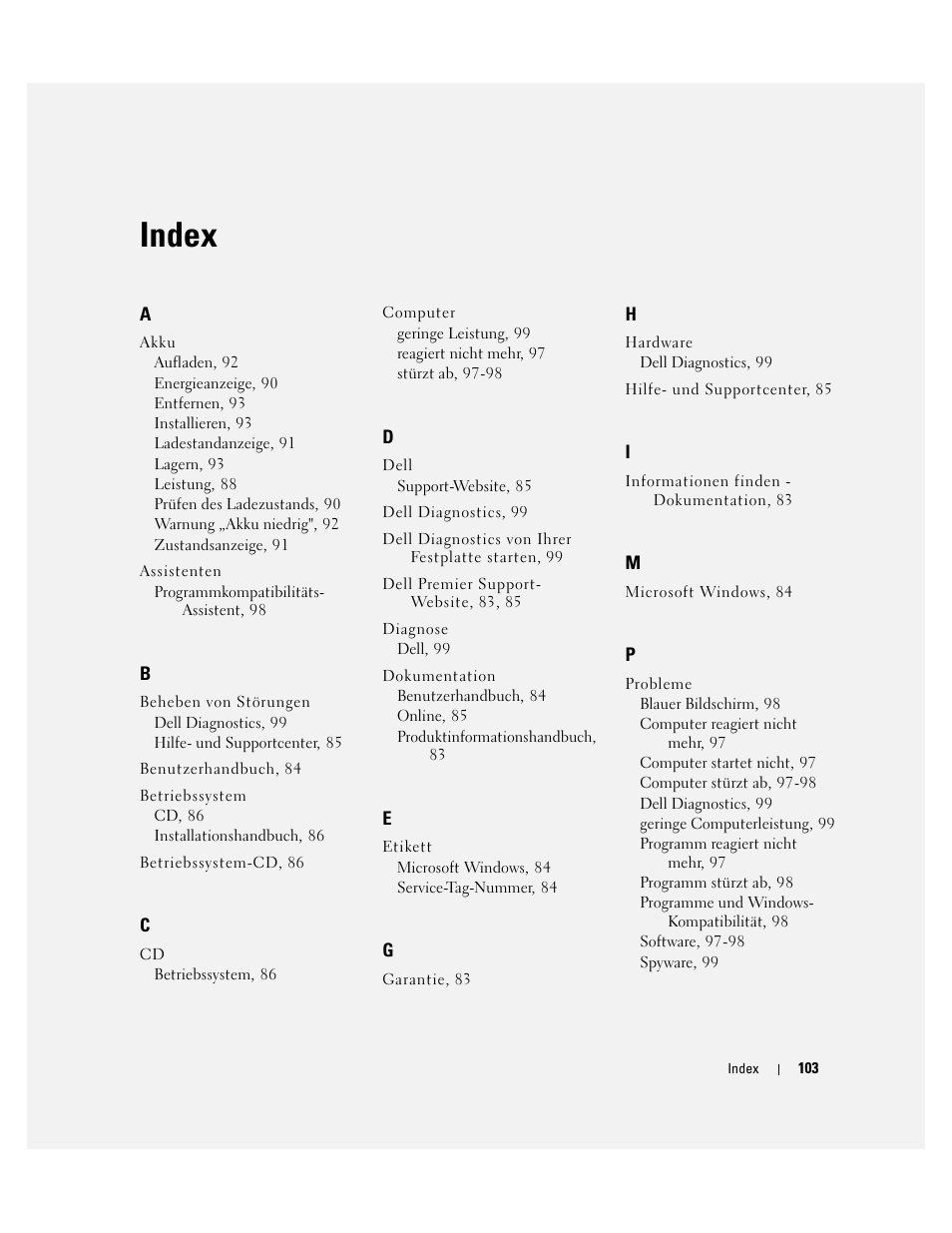 Index | Dell Latitude D510 User Manual | Page 103 / 156