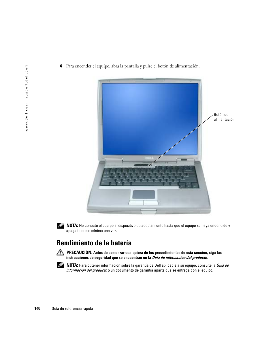 Rendimiento de la batería | Dell Latitude D510 User Manual | Page 140 / 156