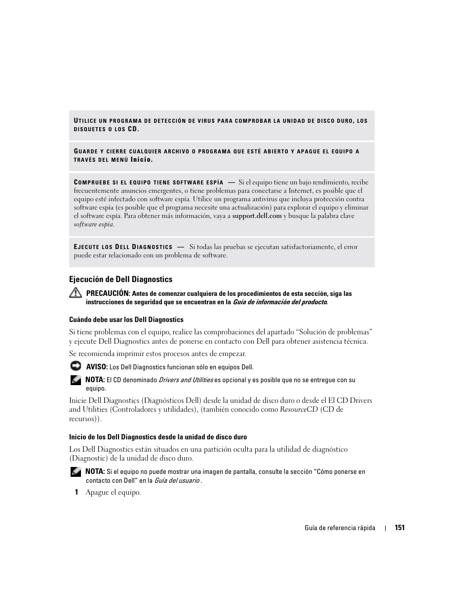 Ejecución de dell diagnostics | Dell Latitude D510 User Manual | Page 151 / 156