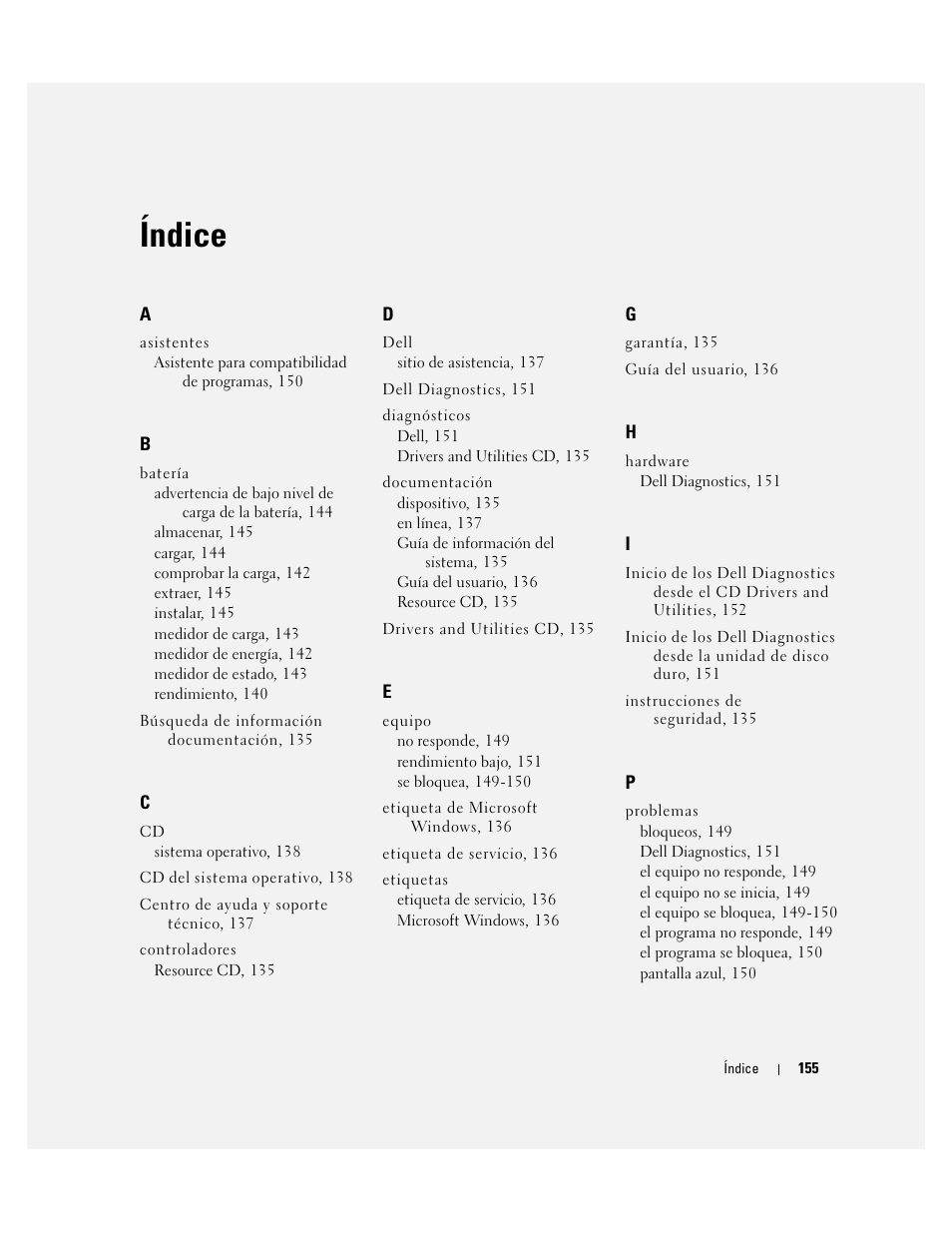 Índice | Dell Latitude D510 User Manual | Page 155 / 156