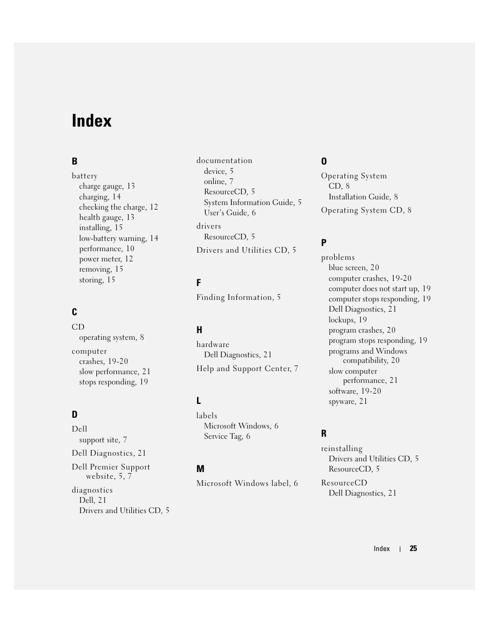 Index | Dell Latitude D510 User Manual | Page 25 / 156