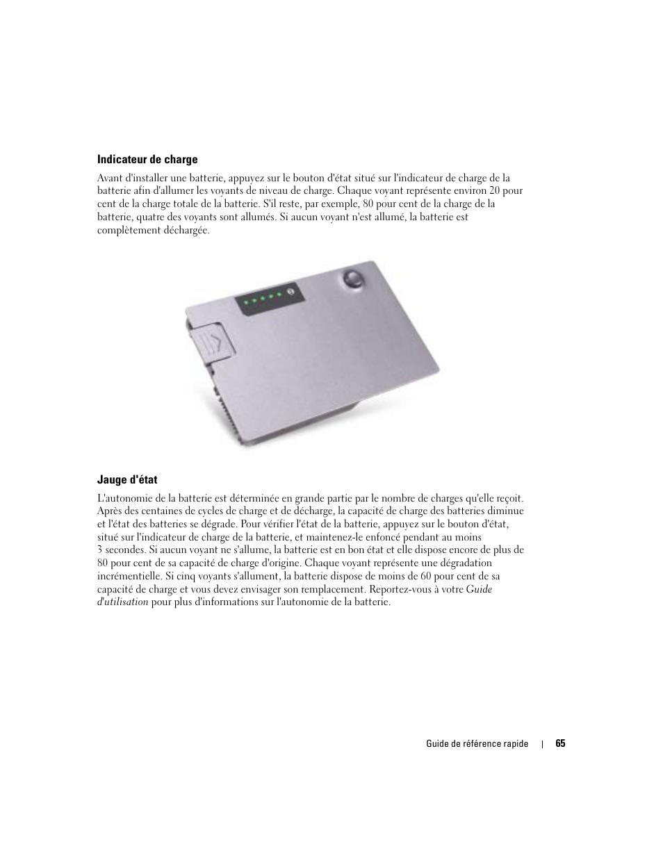 Indicateur de charge, Jauge d'état | Dell Latitude D510 User Manual | Page 65 / 156