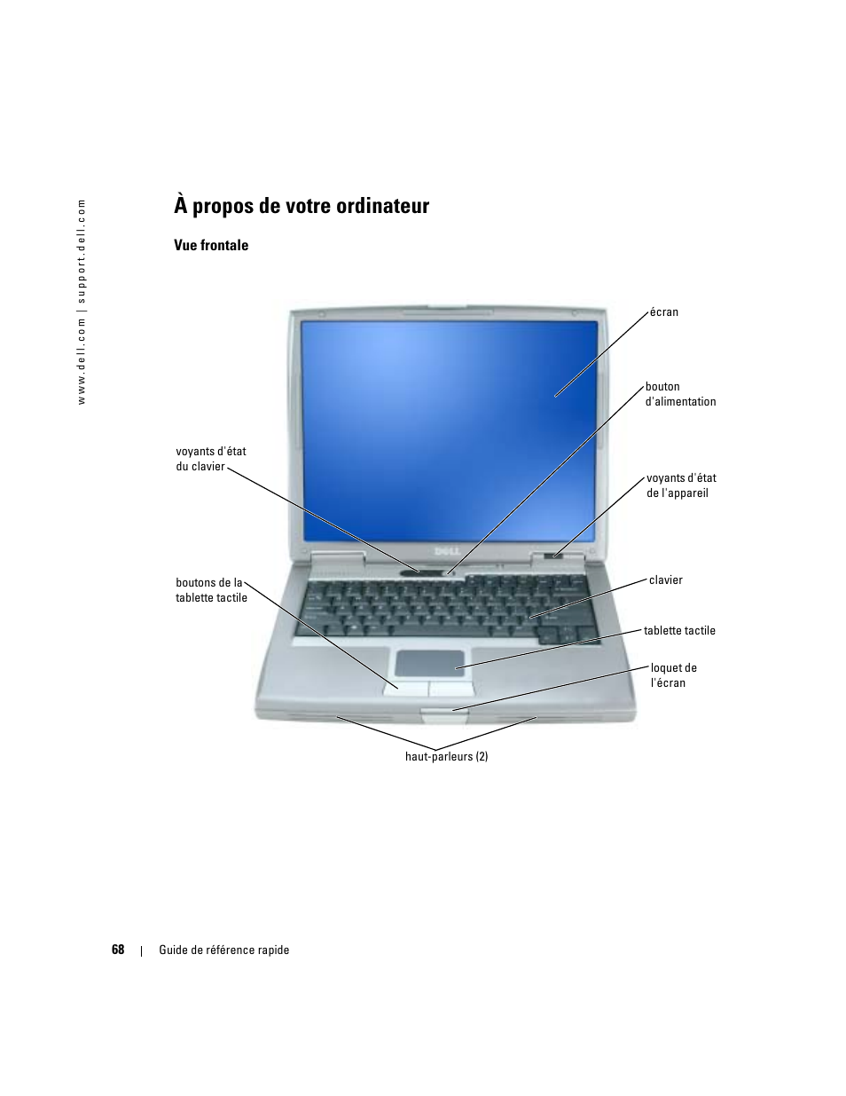 À propos de votre ordinateur, Vue frontale | Dell Latitude D510 User Manual | Page 68 / 156