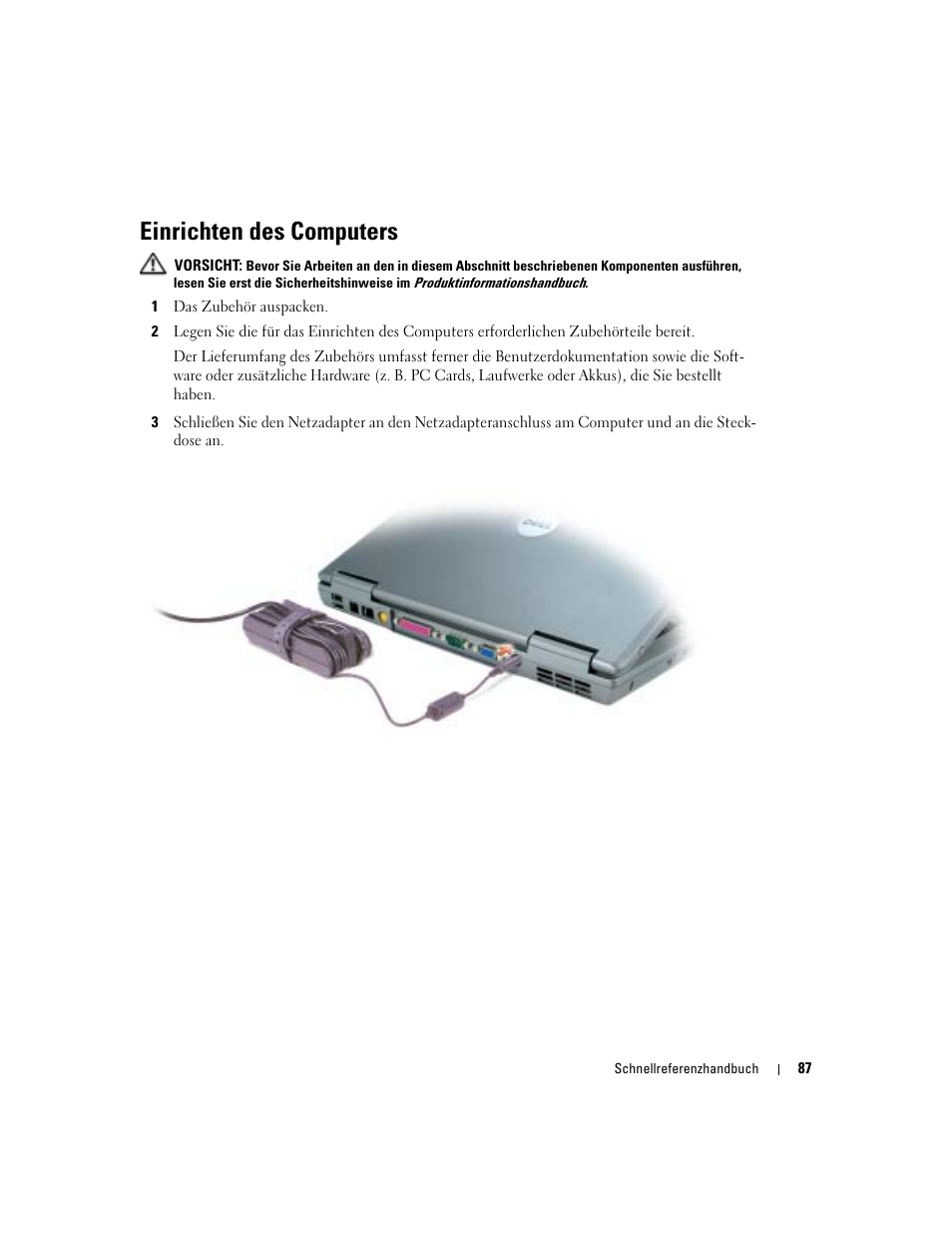 Einrichten des computers | Dell Latitude D510 User Manual | Page 87 / 156