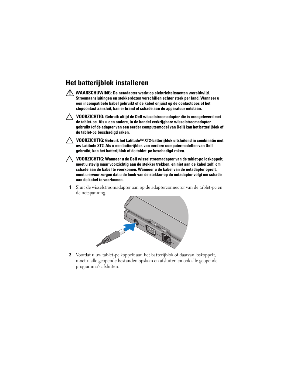 Het batterijblok installeren | Dell Latitude XT2 (Early 2009) User Manual | Page 14 / 88