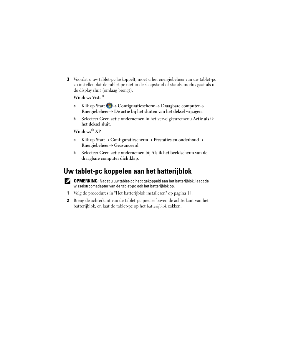 Uw tablet-pc koppelen aan het batterijblok | Dell Latitude XT2 (Early 2009) User Manual | Page 15 / 88