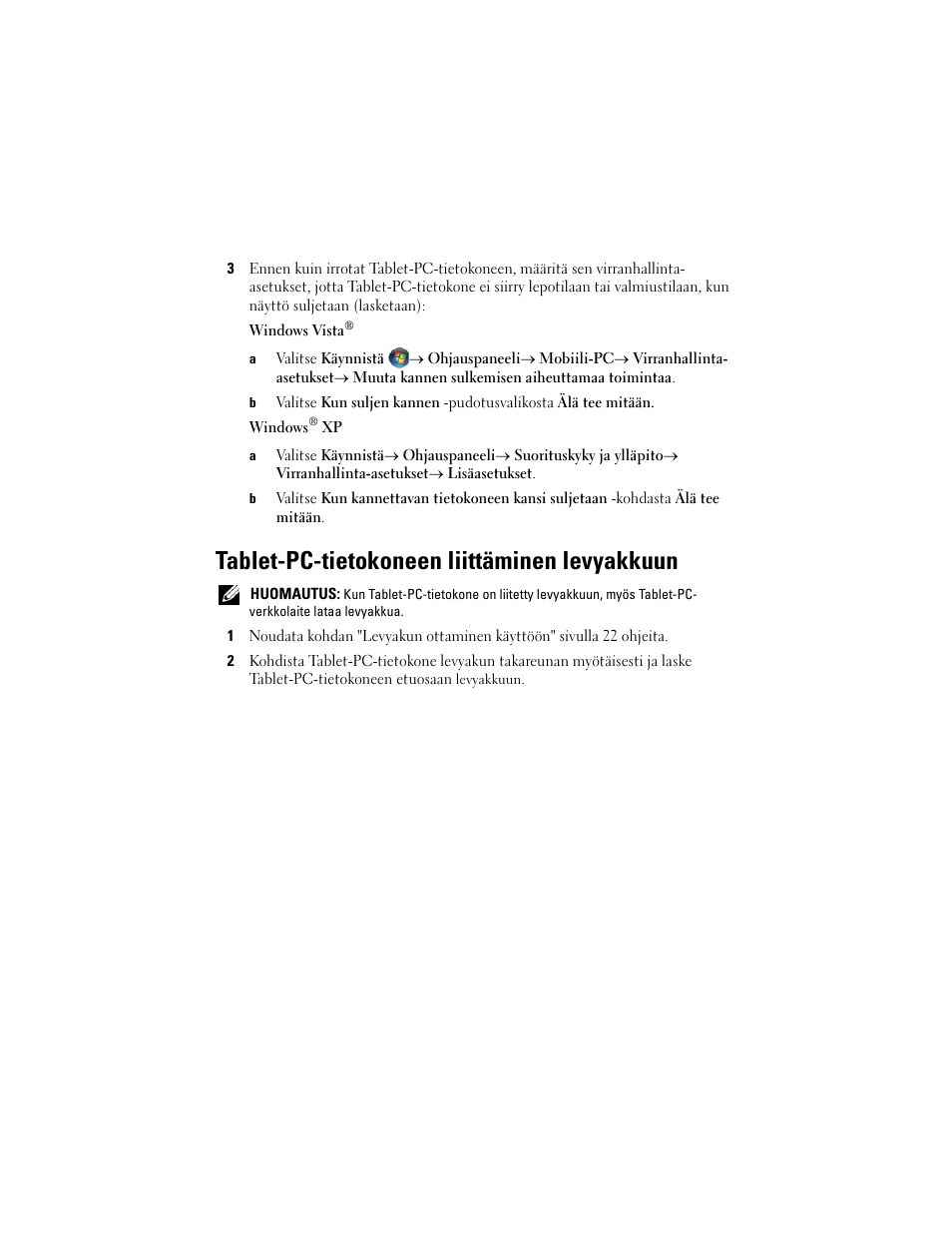 Tablet-pc-tietokoneen liittäminen levyakkuun | Dell Latitude XT2 (Early 2009) User Manual | Page 23 / 88