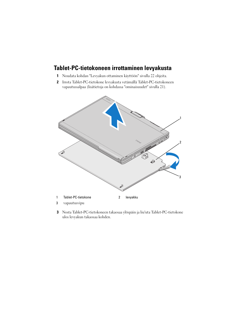 Tablet-pc-tietokoneen irrottaminen levyakusta | Dell Latitude XT2 (Early 2009) User Manual | Page 25 / 88