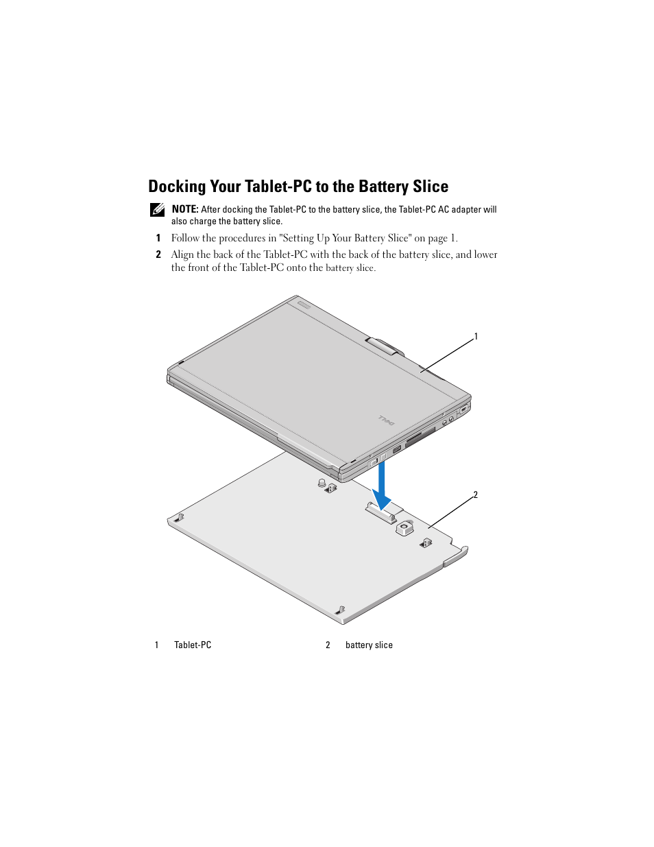 Docking your tablet-pc to the battery slice | Dell Latitude XT2 (Early 2009) User Manual | Page 3 / 88