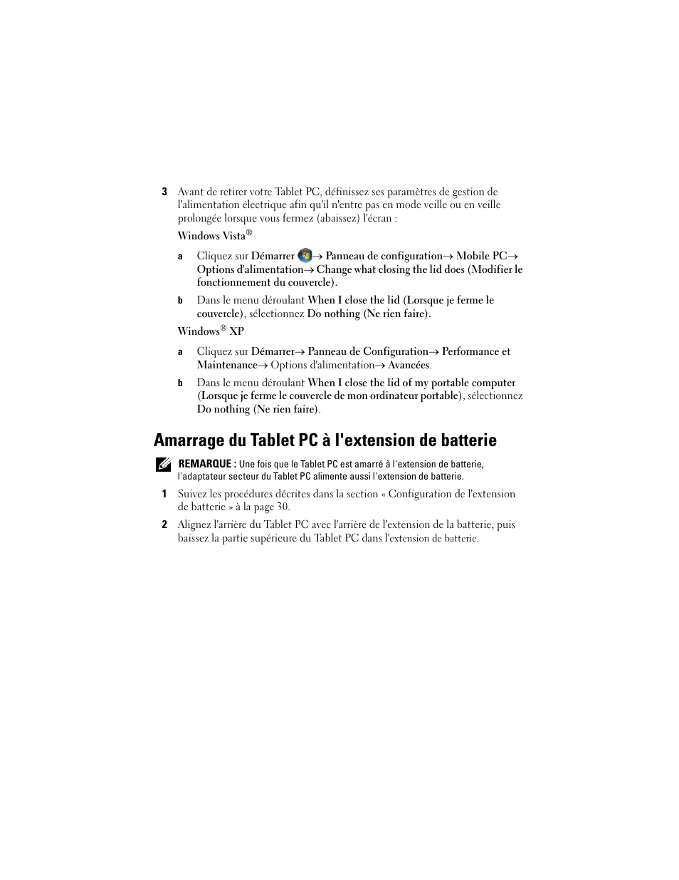 Amarrage du tablet pc à l'extension de batterie | Dell Latitude XT2 (Early 2009) User Manual | Page 31 / 88