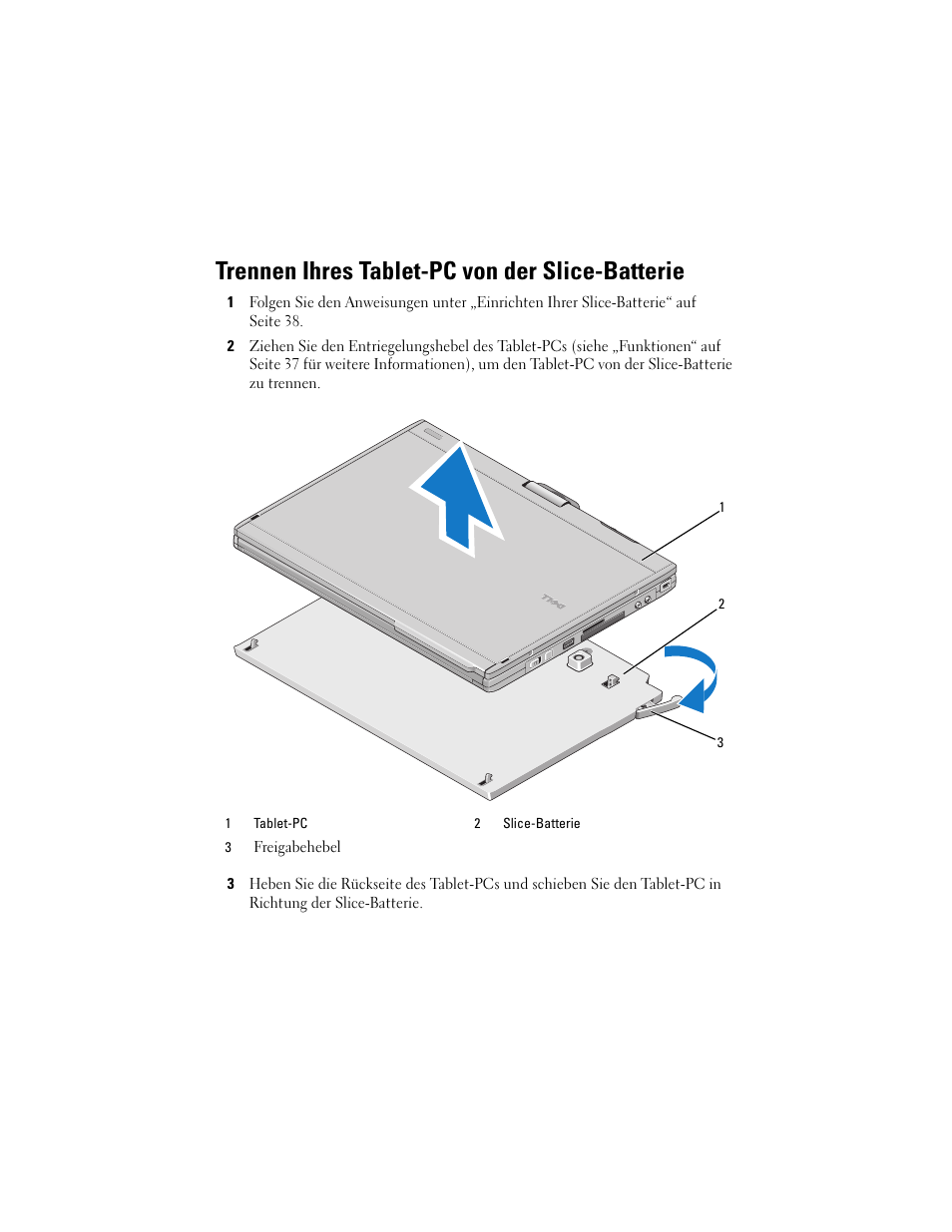 Trennen ihres tablet-pc von der slice-batterie | Dell Latitude XT2 (Early 2009) User Manual | Page 41 / 88