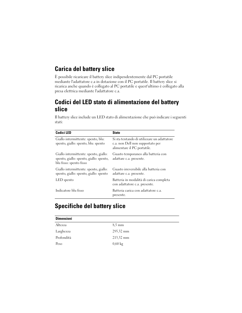 Carica del battery slice, Specifiche del battery slice | Dell Latitude XT2 (Early 2009) User Manual | Page 50 / 88
