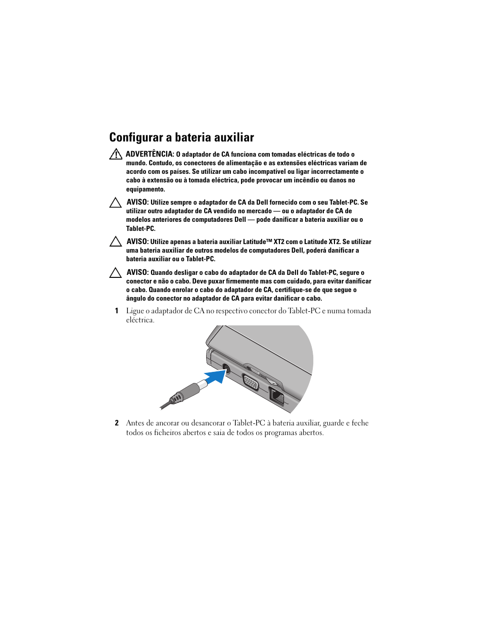 Configurar a bateria auxiliar | Dell Latitude XT2 (Early 2009) User Manual | Page 62 / 88