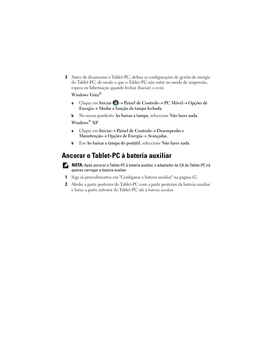 Ancorar o tablet-pc à bateria auxiliar | Dell Latitude XT2 (Early 2009) User Manual | Page 63 / 88