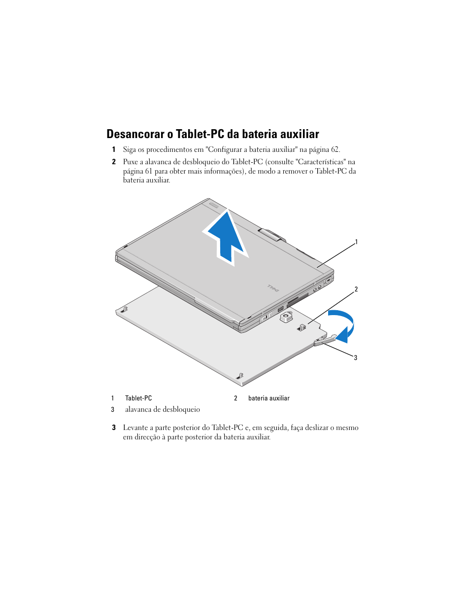 Desancorar o tablet-pc da bateria auxiliar | Dell Latitude XT2 (Early 2009) User Manual | Page 65 / 88