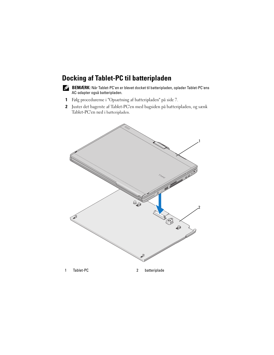 Docking af tablet-pc til batteripladen | Dell Latitude XT2 (Early 2009) User Manual | Page 9 / 88