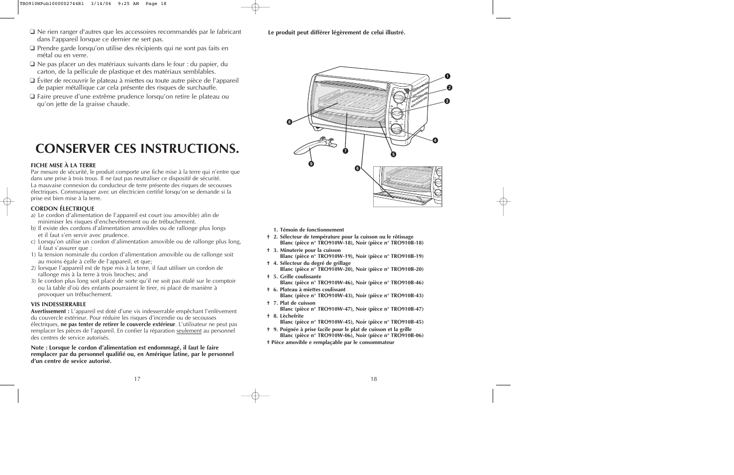 Conserver ces instructions | Black & Decker TRO910W User Manual | Page 10 / 15